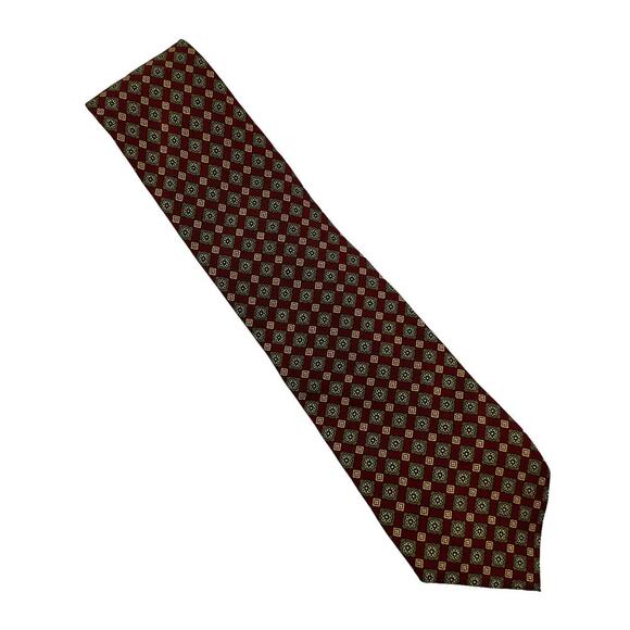 VTG Lands End 100% Silk Necktie Tie Rust Maroon Geometric Shapes USA 07 - Picture 1 of 5